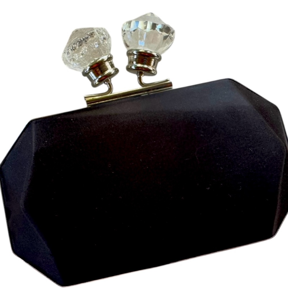 Vintage 1980’s Kate Landry Black Evening Bag Clutch w/ Large KISS Clasp Closure